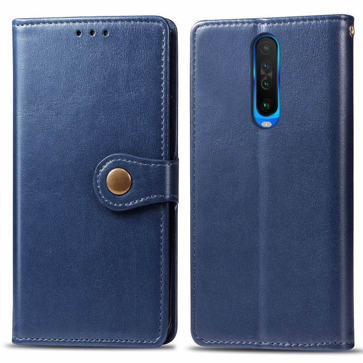 

For Xiaomi Redmi K30 Retro Solid Color Leather Buckle Mobile Phone Protection Leather Case with Photo Frame & Card Slot & Wallet & Bracket Function(Blue)