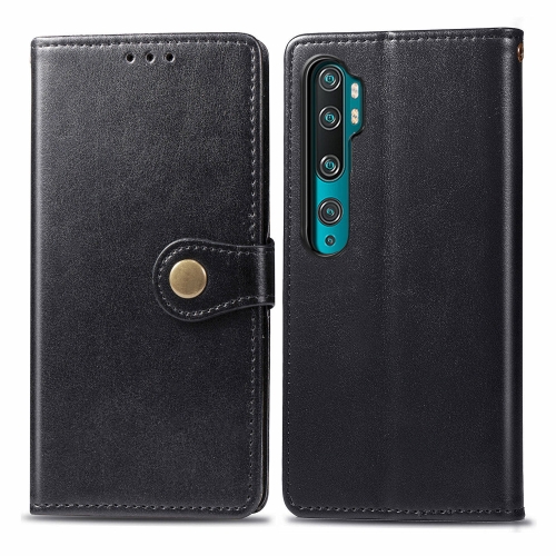 

For Xiaomi Mi Note10 Pro Retro Solid Color Leather Buckle Mobile Phone Protection Leather Case with Photo Frame & Card Slot & Wallet & Bracket Function(Black)