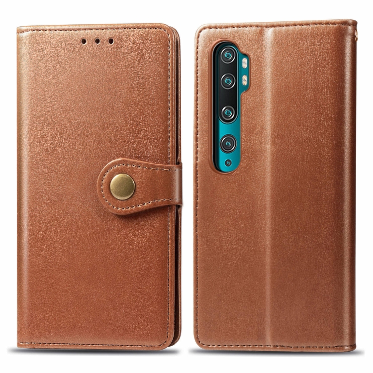 

For Xiaomi Mi Note10 Pro Retro Solid Color Leather Buckle Mobile Phone Protection Leather Case with Photo Frame & Card Slot & Wallet & Bracket Function(Brown)