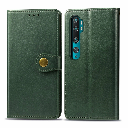 

For Xiaomi Mi Note10 Pro Retro Solid Color Leather Buckle Mobile Phone Protection Leather Case with Photo Frame & Card Slot & Wallet & Bracket Function(Green)