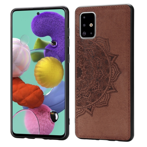 

For Galaxy A51 / M40s Embossed Mandala Pattern PC + TPU + Fabric Phone Case with Lanyard & Magnetic(Brown)