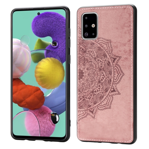 

For Galaxy A71 Embossed Mandala Pattern PC + TPU + Fabric Phone Case with Lanyard & Magnetic(Rose Gold)