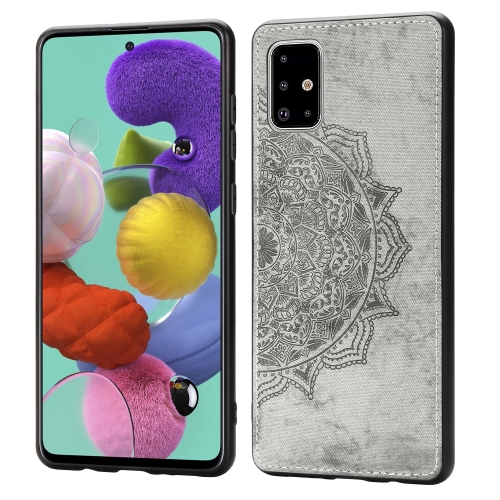 

For Galaxy A71 Embossed Mandala Pattern PC + TPU + Fabric Phone Case with Lanyard & Magnetic(Gray)