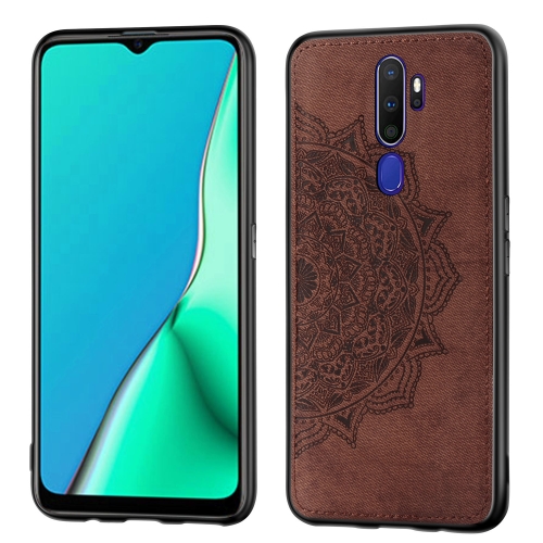 

For OPPO A9 2020 / A5 2020 Embossed Mandala Pattern PC + TPU + Fabric Phone Case with Lanyard & Magnetic(Brown)