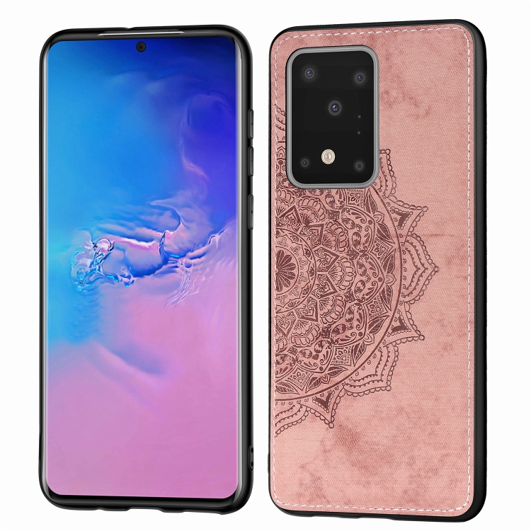 

For Galaxy S20 Ultra Embossed Mandala Pattern PC + TPU + Fabric Phone Case with Lanyard & Magnetic(Rose Gold)