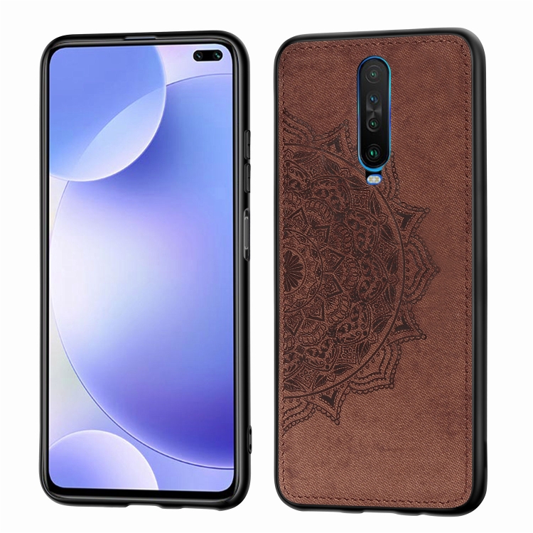 

For Xiaomi Redmi K30 Embossed Mandala Pattern PC + TPU + Fabric Phone Case with Lanyard & Magnetic(Brown)