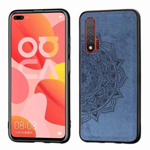 

For Huawei Nova 6 Embossed Mandala Pattern PC + TPU + Fabric Phone Case with Lanyard & Magnetic(Blue)