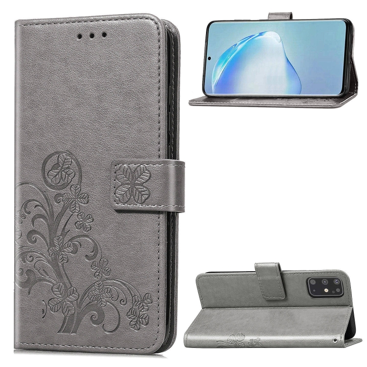 

For Galaxy S20+ Lucky Clover Pressed Flowers Pattern Leather Case with Holder & Card Slots & Wallet & Hand Strap(Gray)