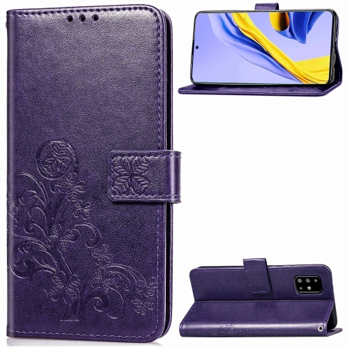 

For Galaxy A71 Lucky Clover Pressed Flowers Pattern Leather Case with Holder & Card Slots & Wallet & Hand Strap(Purple)