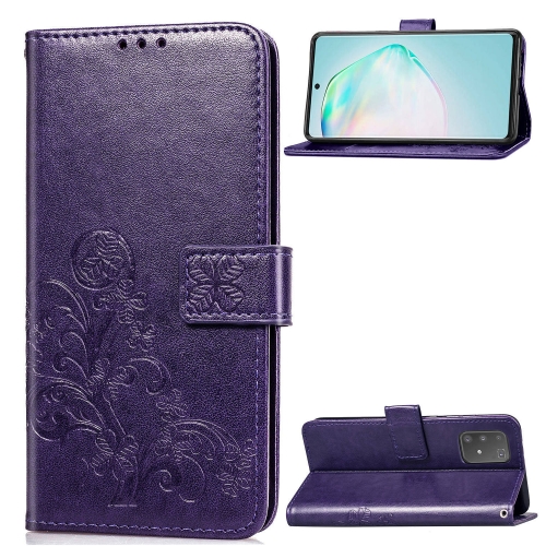 

For Galaxy S10 Lite / A91 / M80s Lucky Clover Pressed Flowers Pattern Leather Case with Holder & Card Slots & Wallet & Hand Strap(Purple)