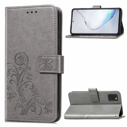 

For Galaxy Note10 Lite/A81/M60s Lucky Clover Pressed Flowers Pattern Leather Case with Holder & Card Slots & Wallet & Hand Strap(Gray)