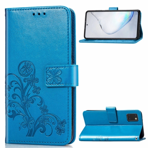 

For Galaxy Note10 Lite/A81/M60s Lucky Clover Pressed Flowers Pattern Leather Case with Holder & Card Slots & Wallet & Hand Strap(Blue)