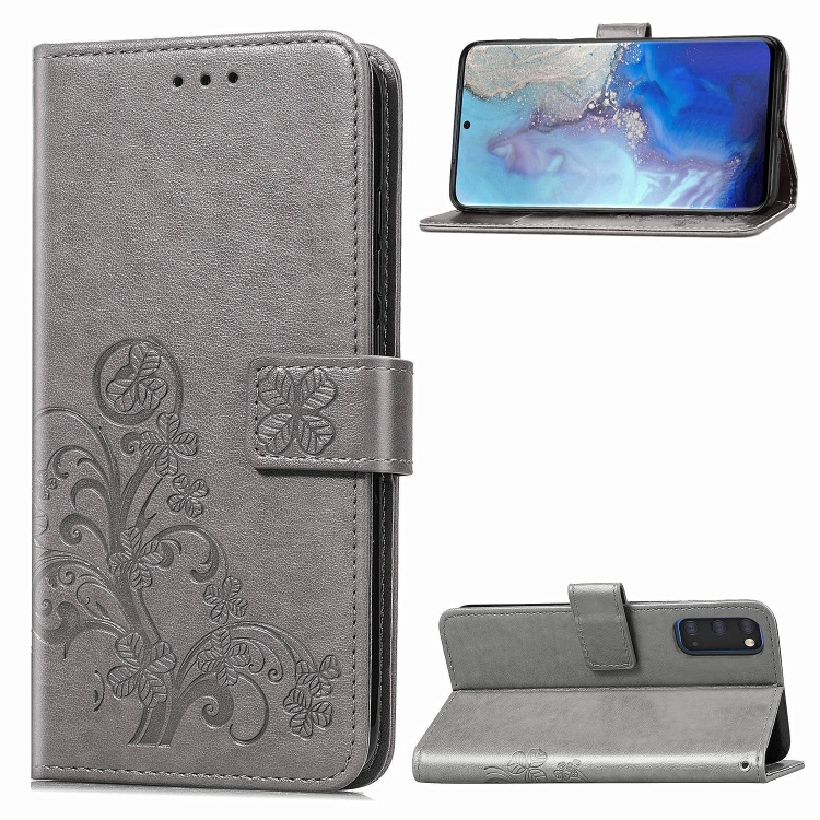 

For Galaxy S20 Lucky Clover Pressed Flowers Pattern Leather Case with Holder & Card Slots & Wallet & Hand Strap(Gray)
