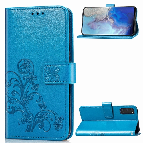 

For Galaxy S20 Lucky Clover Pressed Flowers Pattern Leather Case with Holder & Card Slots & Wallet & Hand Strap(Blue)