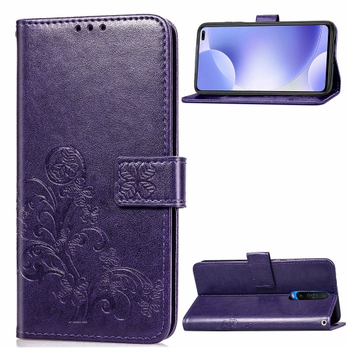 

For Xiaomi Redmi K30 Lucky Clover Pressed Flowers Pattern Leather Case with Holder & Card Slots & Wallet & Hand Strap(Purple)