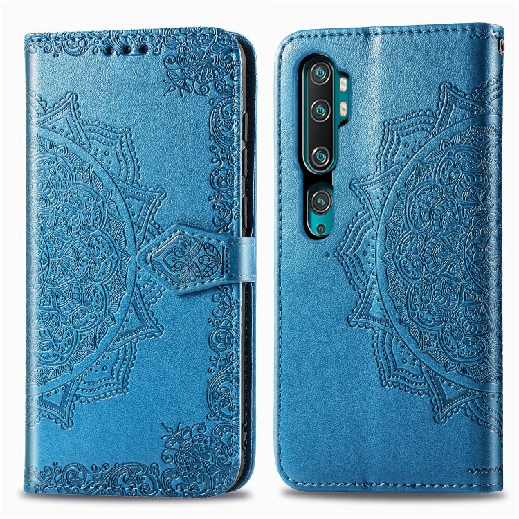 

For Xiaomi Mi Note 10 Pro Halfway Mandala Embossing Pattern Horizontal Flip Leather Case with Holder & Card Slots & Wallet & Photo Frame & Lanyard(Blue)