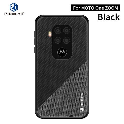 

For Motorola One Zoom / One Pro PINWUYO Rong Series Shockproof PC + TPU+ Chemical Fiber Cloth Protective Cover(Black)