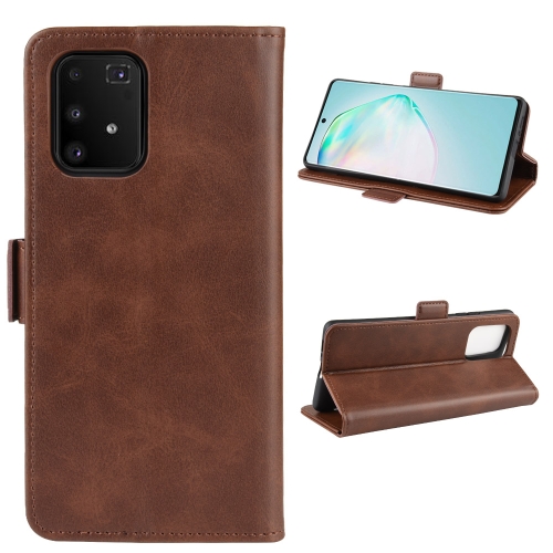 

For Galaxy M80s / A91 / S10 Lite Double Buckle Crazy Horse Business Mobile Phone Holster with Card Wallet Bracket Function(Brown)