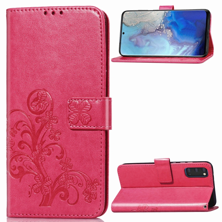 

For Galaxy S20 Four-leaf Clasp Embossed Buckle Flip Leather Case with Lanyard & Card Slot & Wallet & Holder(Magenta)