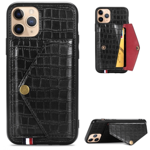 

For iPhone 11 Pro Max Crocodile Pattern PU+TPU+PVC Shatter-resistant Mobile Phone Case with Magnetic Invisible Holder & Holder & Card Slots(Black)