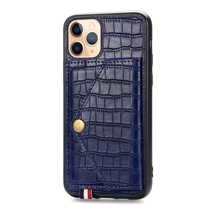 

For iPhone 11 Pro Max Crocodile Pattern PU+TPU+PVC Shatter-resistant Mobile Phone Case with Magnetic Invisible Holder & Holder & Card Slots(Sapphire Blue)