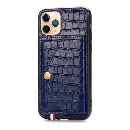 

For iPhone 11 Pro Crocodile Pattern PU+TPU+PVC Shatter-resistant Mobile Phone Case with Magnetic Invisible Holder & Holder & Card Slots(Sapphire Blue)