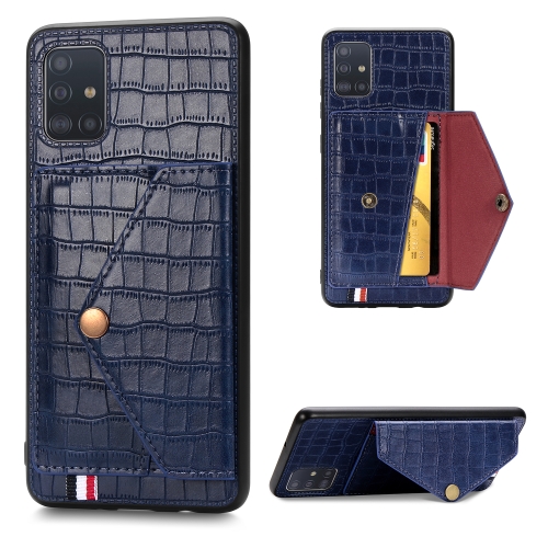 

For Galaxy A51/ M40s Crocodile Pattern PU+TPU+PVC Shatter-resistant Mobile Phone Case with Magnetic Invisible Holder & Holder & Card Slots(Sapphire Blue)