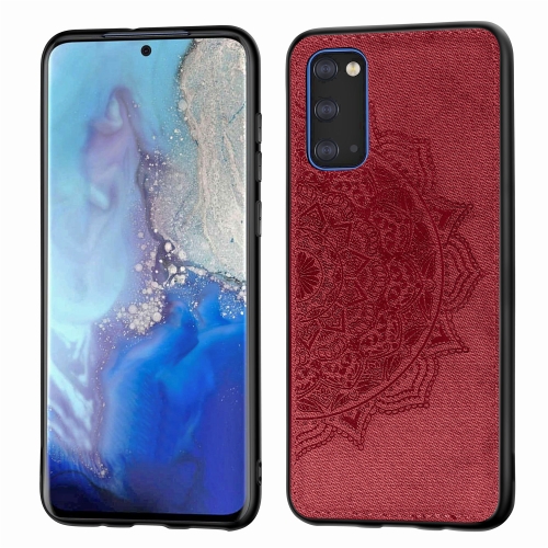 

For Galaxy S20 Mandala Embossed Cloth Cover PC + TPU Mobile Phone Case with Magnetic Function and Hand Strap(Red)