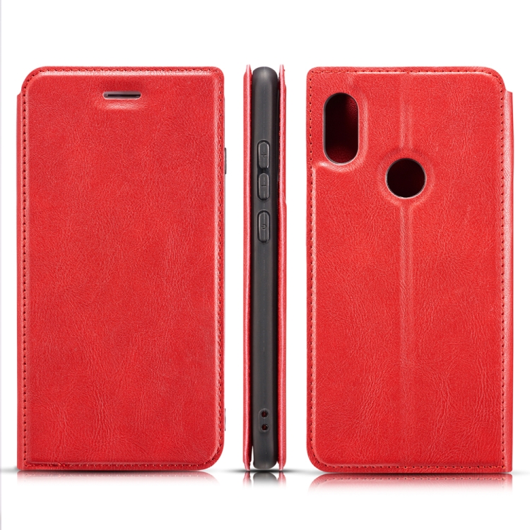 

For Xiaomi Redmi 6 Pro Retro Simple Ultra-thin Magnetic Leather Case with Holder & Card Slots & Lanyard(Red)