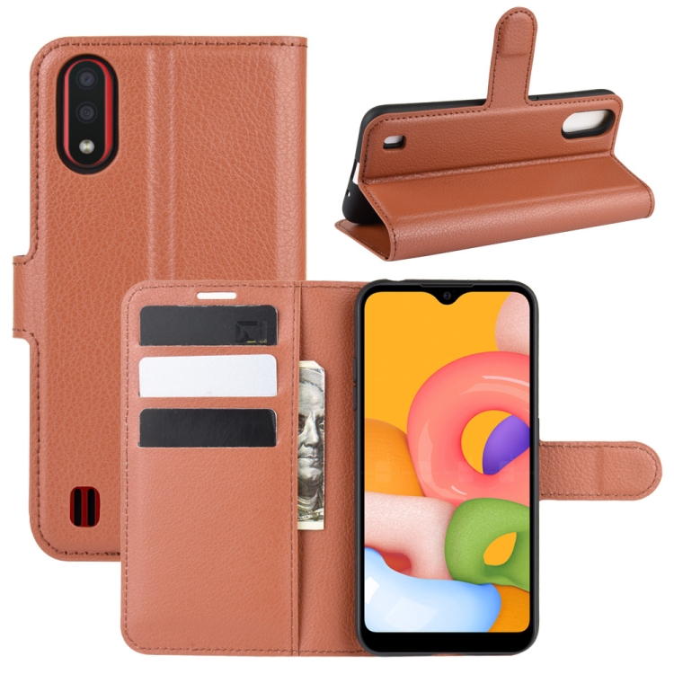 

For Galaxy A01 Litchi Texture Horizontal Flip Protective Case with Holder & Card Slots & Wallet(Brown)