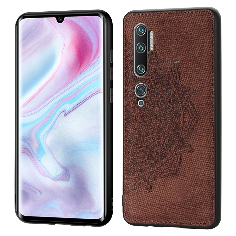 

For Xiaomi CC9 Pro/Note 10/Note 10 Pro Mandala Embossed Cloth Cover PC + TPU Mobile Phone Case with Magnetic Function and Hand Strap(Brown)