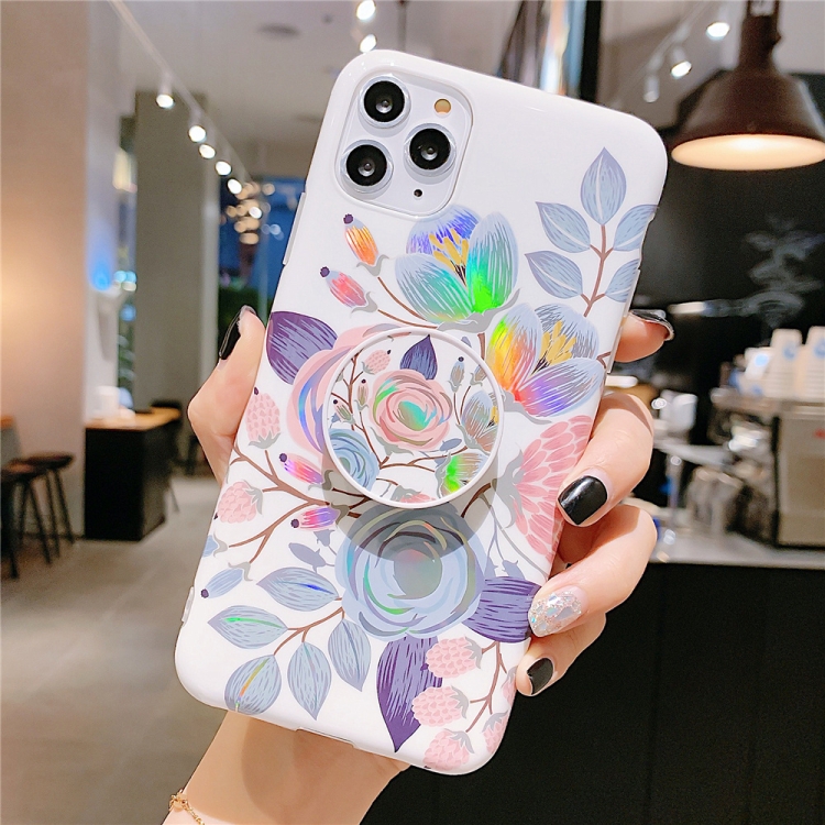 

For iPhone 11 Colorful Laser Flower Series IMD TPU Mobile Phone Case With Folding Stand(Begonia Flowers KB2)
