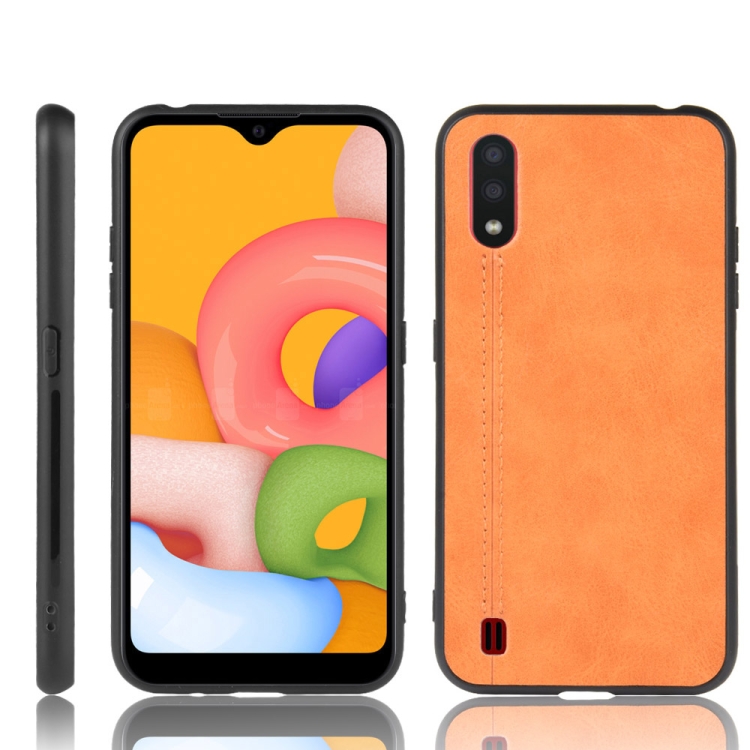 

For Galaxy A01 Shockproof Sewing Cow Pattern Skin PC + PU + TPU Case(Orange)
