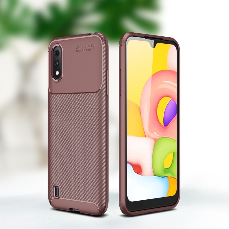 

For Galaxy A01 Carbon Fiber Texture Shockproof TPU Case(Brown)