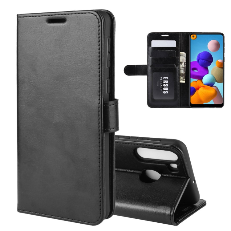 

For Galaxy A21 R64 Texture Single Horizontal Flip Protective Case with Holder & Card Slots & Wallet& Photo Frame(Black)