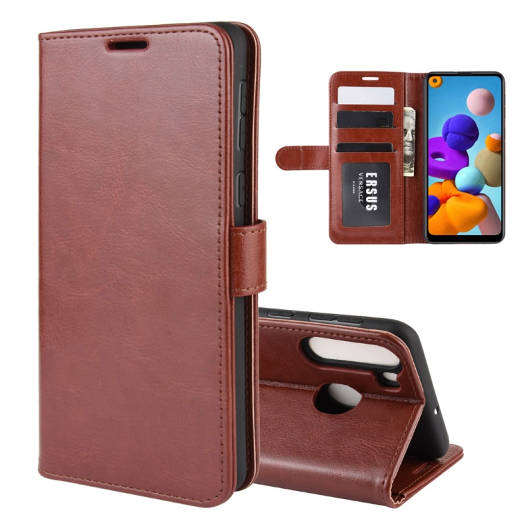 

For Galaxy A21 R64 Texture Single Horizontal Flip Protective Case with Holder & Card Slots & Wallet& Photo Frame(Brown)