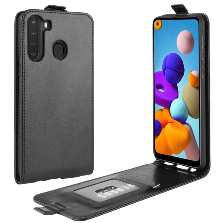 

For Galaxy A21 R64 Texture Single Vertical Flip Leather Protective Case with Card Slots & Photo Frame(Black)