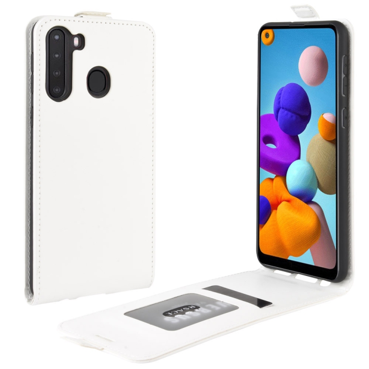 

For Galaxy A21 R64 Texture Single Vertical Flip Leather Protective Case with Card Slots & Photo Frame(White)