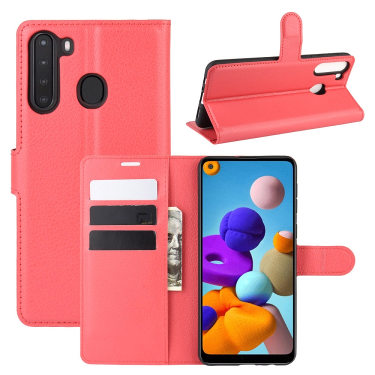 

For Galaxy A21 Litchi Texture Horizontal Flip Protective Case with Holder & Card Slots & Wallet(Red)