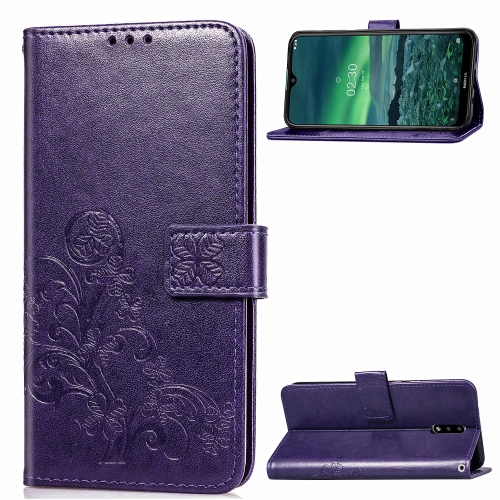 

For Nokia 2.3 Lucky Clover Pressed Flowers Pattern Leather Case with Holder & Card Slots & Wallet & Hand Strap(Purple)
