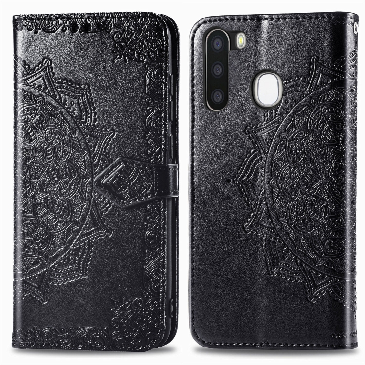 

For Galaxy A21 Halfway Mandala Embossing Pattern Horizontal Flip Leather Case with Holder & Card Slots & Wallet & Photo Frame & Lanyard(Black)