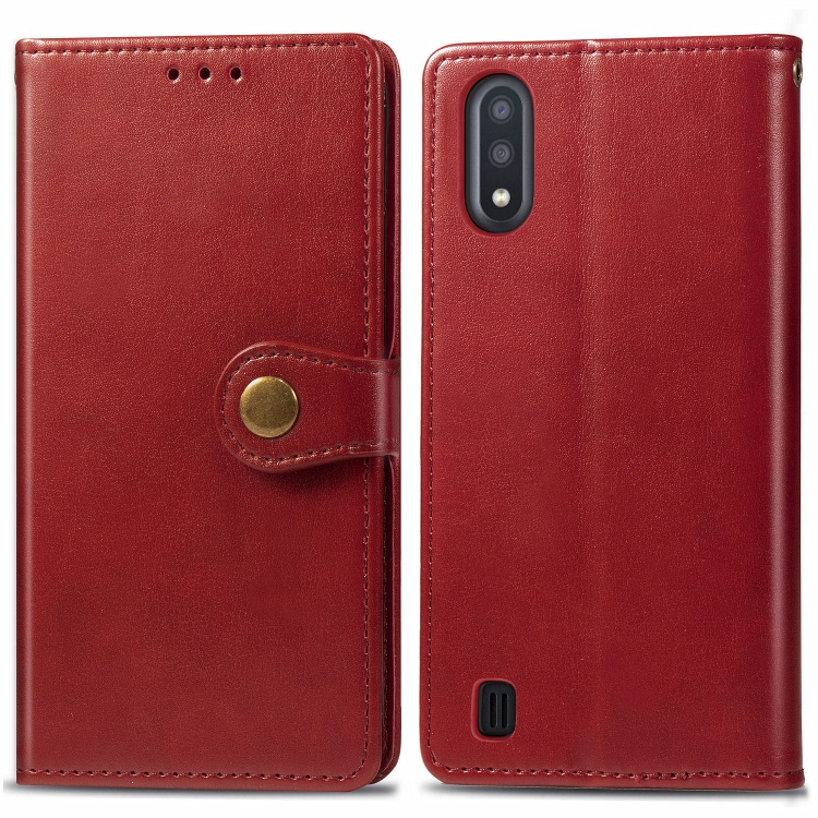

For Galaxy A01 Retro Solid Color Leather Buckle Mobile Phone Protection Leather Case with Photo Frame & Card Slot & Wallet & Bracket Function(Red)