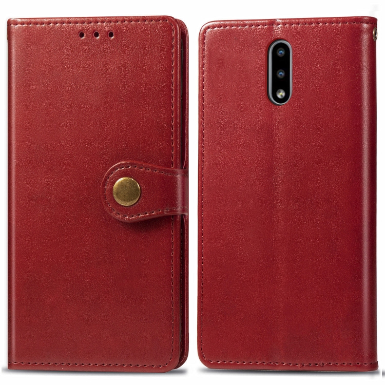 

For Nokia 2.3 Retro Solid Color Leather Buckle Mobile Phone Protection Leather Case with Photo Frame & Card Slot & Wallet & Bracket Function(Red)