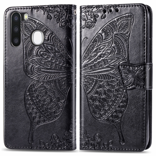 

For Galaxy A21 Butterfly Love Flowers Embossing Horizontal Flip Leather Case with Holder & Card Slots & Wallet & Lanyard(Black)