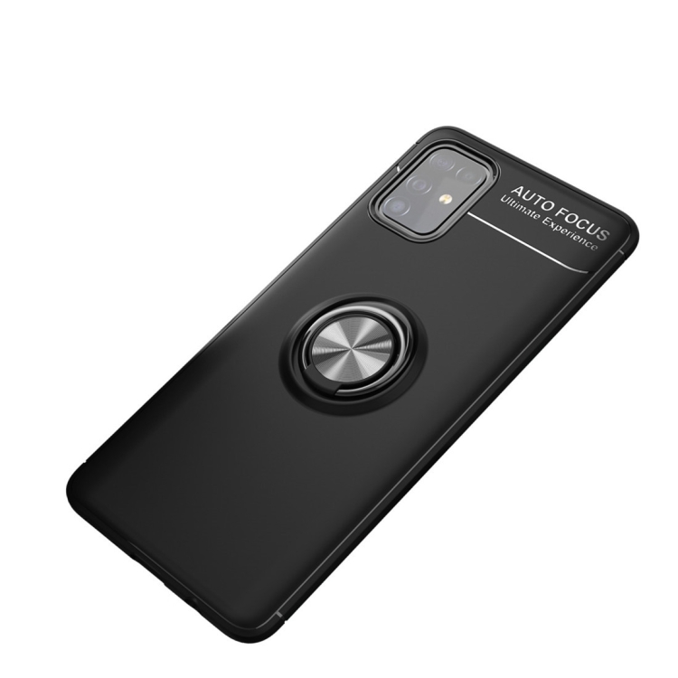 

For Galaxy A51 Metal Ring Holder 360 Degree Rotating TPU Case(Black+Black)