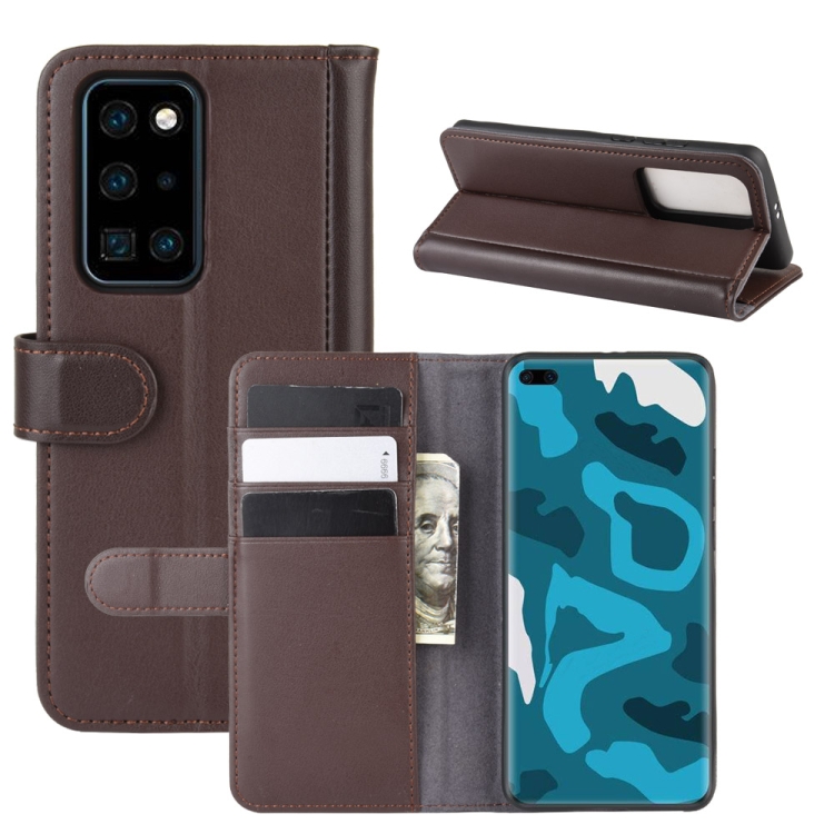 

For Huawei P40 Pro Horizontal Flip Genuine Leather Case with Holder & Card Slots & Wallet(Brown)