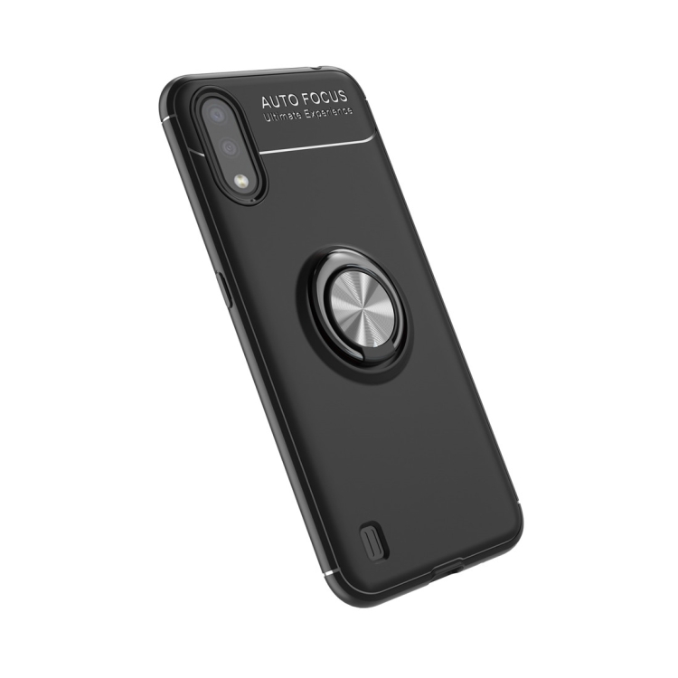 

For Galaxy A01 Metal Ring Holder 360 Degree Rotating TPU Case(Black+Black)