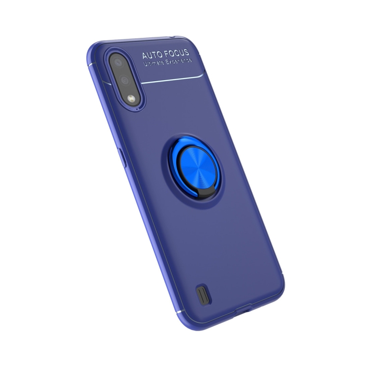 

For Galaxy A01 Metal Ring Holder 360 Degree Rotating TPU Case(Blue+Blue)