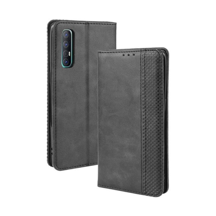 

For OPPO Reno 3 Pro Magnetic Buckle Retro Crazy Horse Texture Horizontal Flip Leather Case with Holder & Card Slots & Photo Frame(Black)
