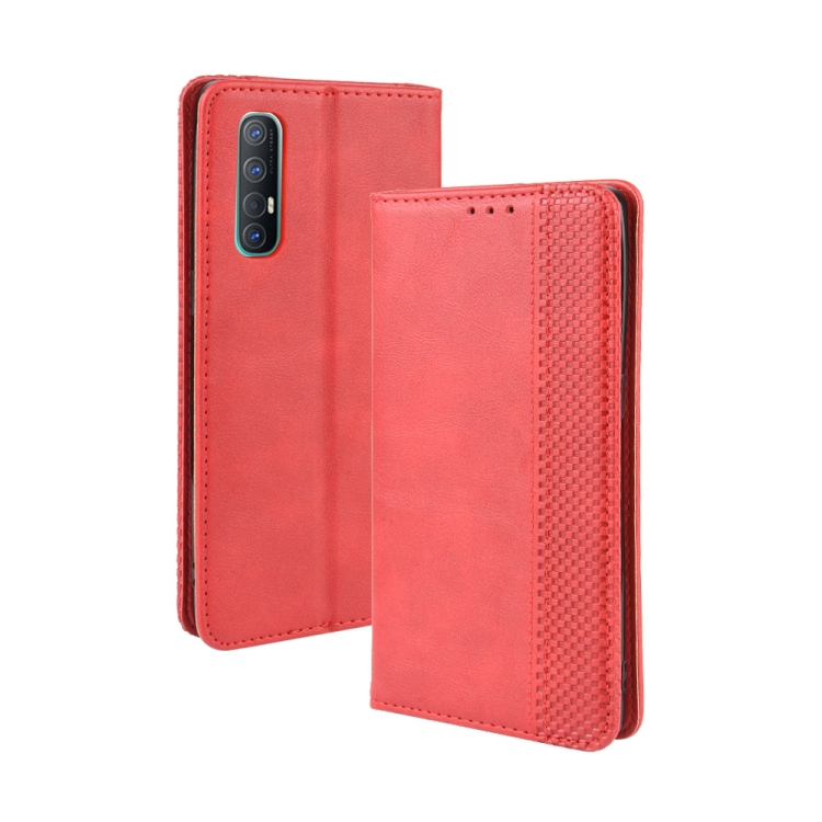 

For OPPO Reno 3 Pro Magnetic Buckle Retro Crazy Horse Texture Horizontal Flip Leather Case with Holder & Card Slots & Photo Frame(Red)